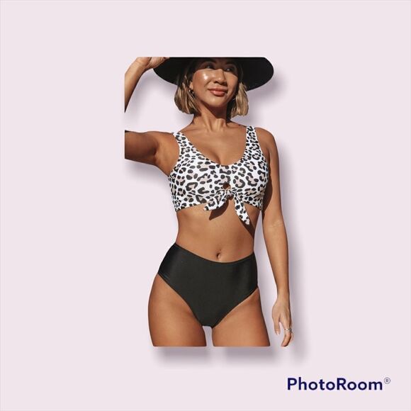 Beachsissi Leopard Print Knot Front Bikini Set sz S - Picture 1 of 6